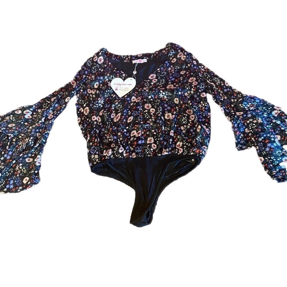 BuddyLove Cheyenne Floral Ruffle Bell Sleeve Bodice Black XS